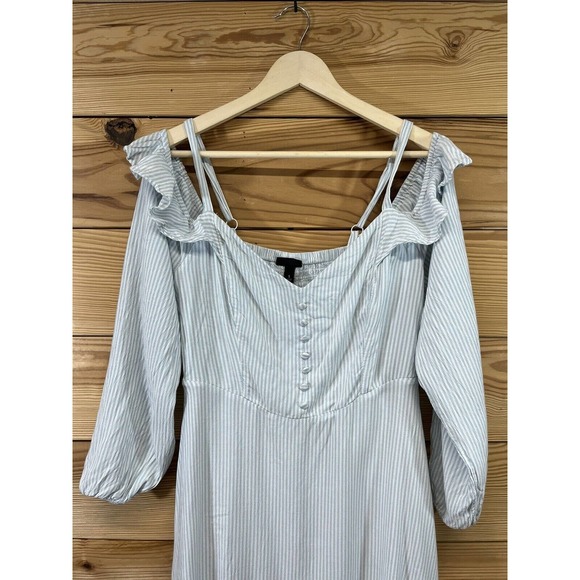 Torrid Dress 1X Light Blue White Stripe Off Shoulder Ruffle Sleeve Festival B84 - Picture 2 of 16